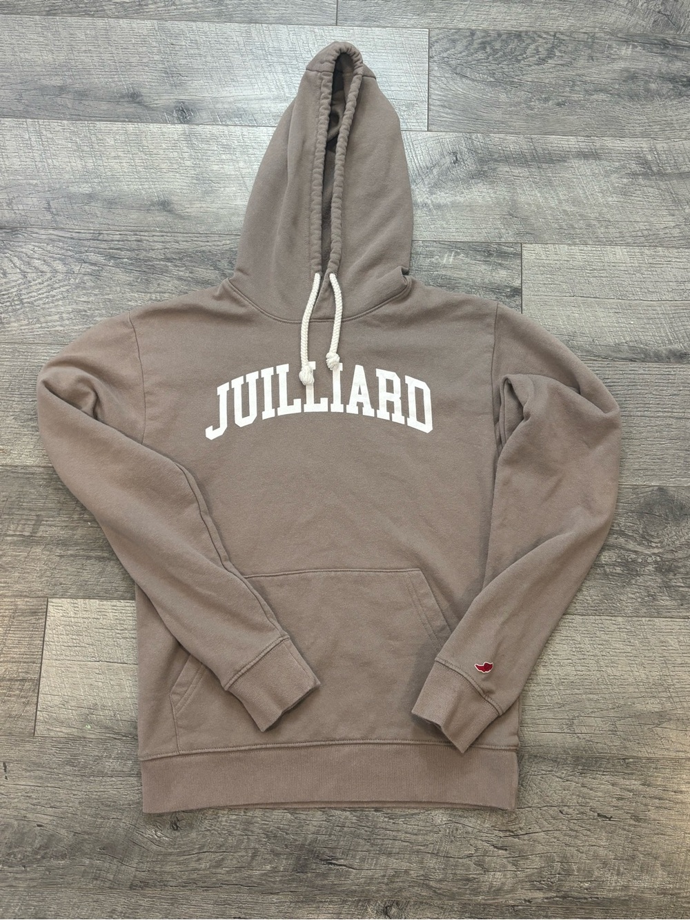 League Juilliard Logo Pullover Hoodie Sweatshirt Brown Fleece Unisex Adults S